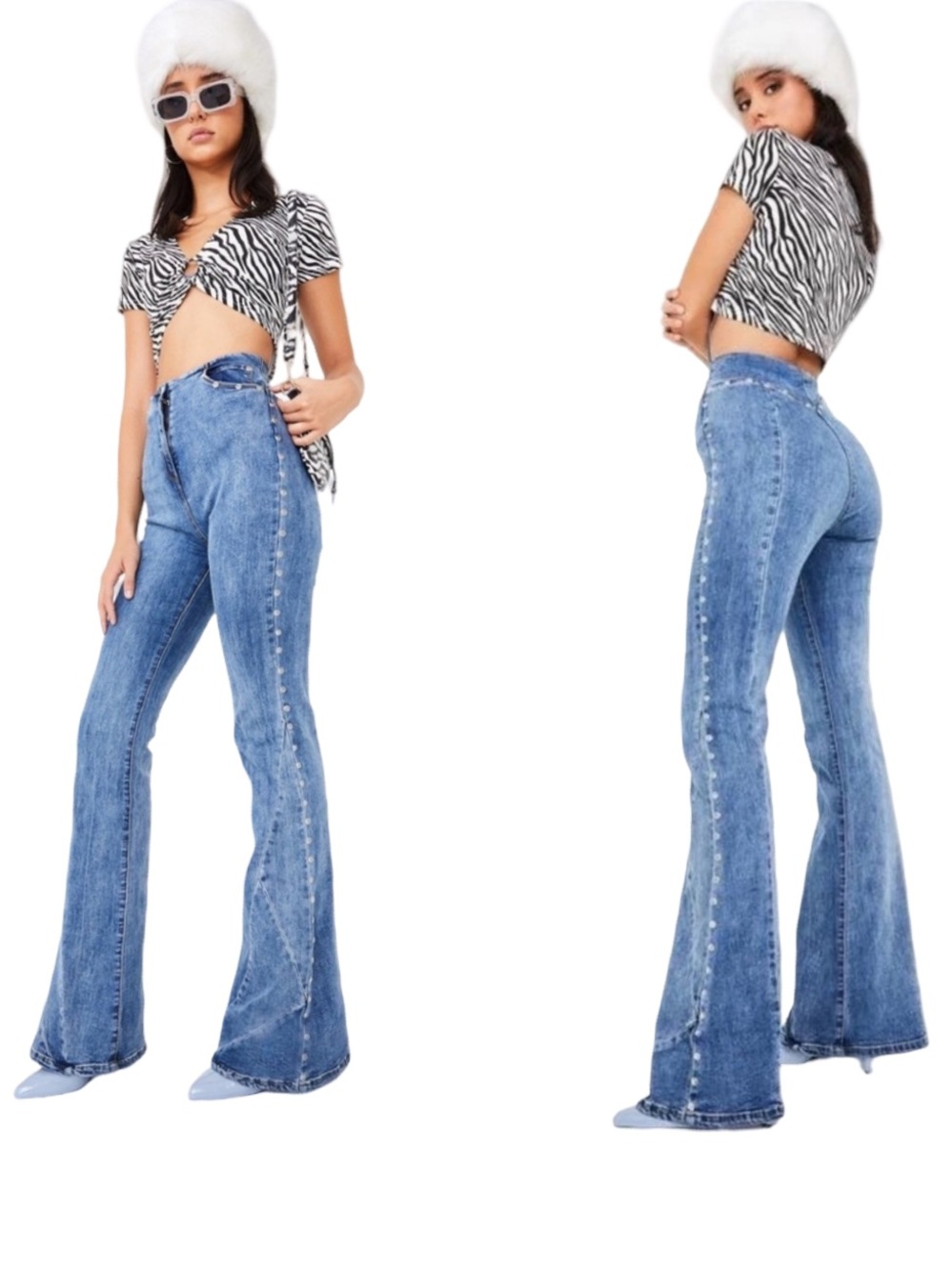 🔹👖🦋 I.AM.GIA Light Blue Studded Trim Flare Denim Jeans‎ y2k 🦋👖🔹